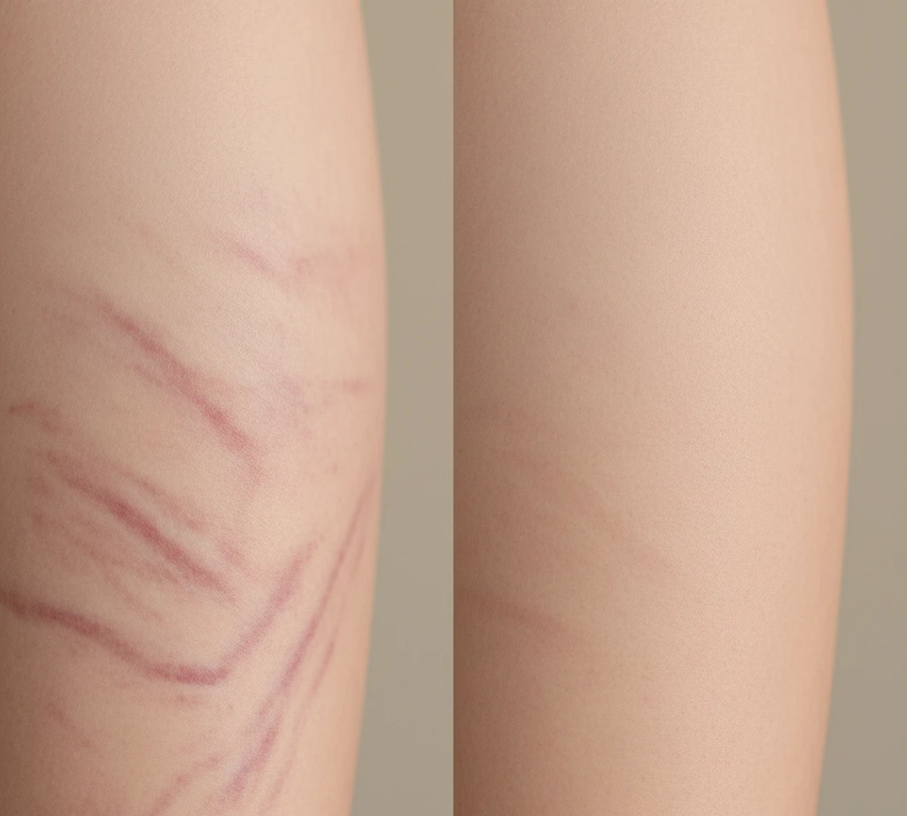 Before and after Morpheus8 for stretch marks treatment